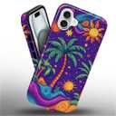 Yesad Case for iPhone 16 Plus, Hybrid 2-Layer Case, Shockproof Military-Grade Protection Durable Anti-Scratch Phone Case for Woman Man Boy Girl, Palm Trees Stars Sun