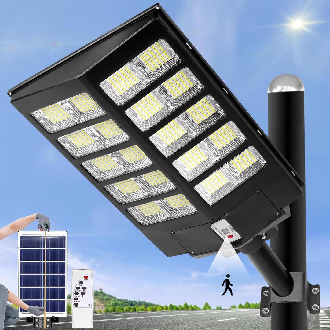 ZJOJO 3200W Solar Street Lights, 800 LED Waterproof Outdoor Parking Lot Lights, 6500K 20000LM Commercial Solar Lights with Dusk to Dawn and Motion Sensor for Garden Patio