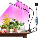Garpsen Grow Lights for Indoor Plants, Grow Light with Red Blue Full Spectrum, 2 Heads Clip 40 LEDs Plant Light for Indoor Plants, 3 Switch Modes & Auto ON/Off, 6 12 16H Timer, 5 Dimmable Levels
