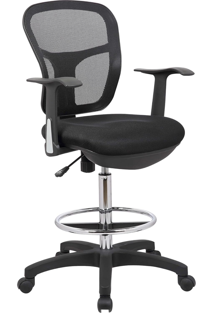 OfficeFactor Drafting Chair Tall Office Chair with Arms Executive Ergonomic Standing Desk Chair with Anti Scratch Wheels and Footrest