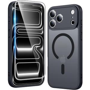 FNTCASE for iPhone 17 Pro-Max Case: Matte Magnetic Phone Cases with Screen Protector Compatible with Magsafe Slim Anti Yellowing Rugged Shockproof Protective Translucent Cell Cover (C-Black)