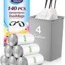 4 Gallon 140 Counts Strong Drawstring Trash Bags Garbage Bags by Teivio, Bathroom Trash Can Bin Liners, Small Plastic Bags for home office kitchen, White