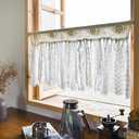 YJ YANJUN Boho Valances for Windows Handmade Cotton Crochet Lace Valance for Living Room Hollow Cafe Curtains 16 Inch Long Macrame Kitchen Curtain Wall Decor, 16" L x 40" W Ivory & Beige