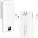 Charmast Portable Charger with Built-in Cables and Wall Plug, 20000mAh 20W USB C Power Bank Fast Charging Battery Pack Compatible with iPhone iPhone 16/15/14/13 Series, Samsung Google iPad etc (White)