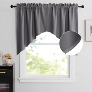 NICETOWN Half Window Kitchen Tier Curtains- Tailored Scalloped Valance/Swags for Basement/Bedroom(One Pair, 36 by 36-inches Each Panel, Grey)