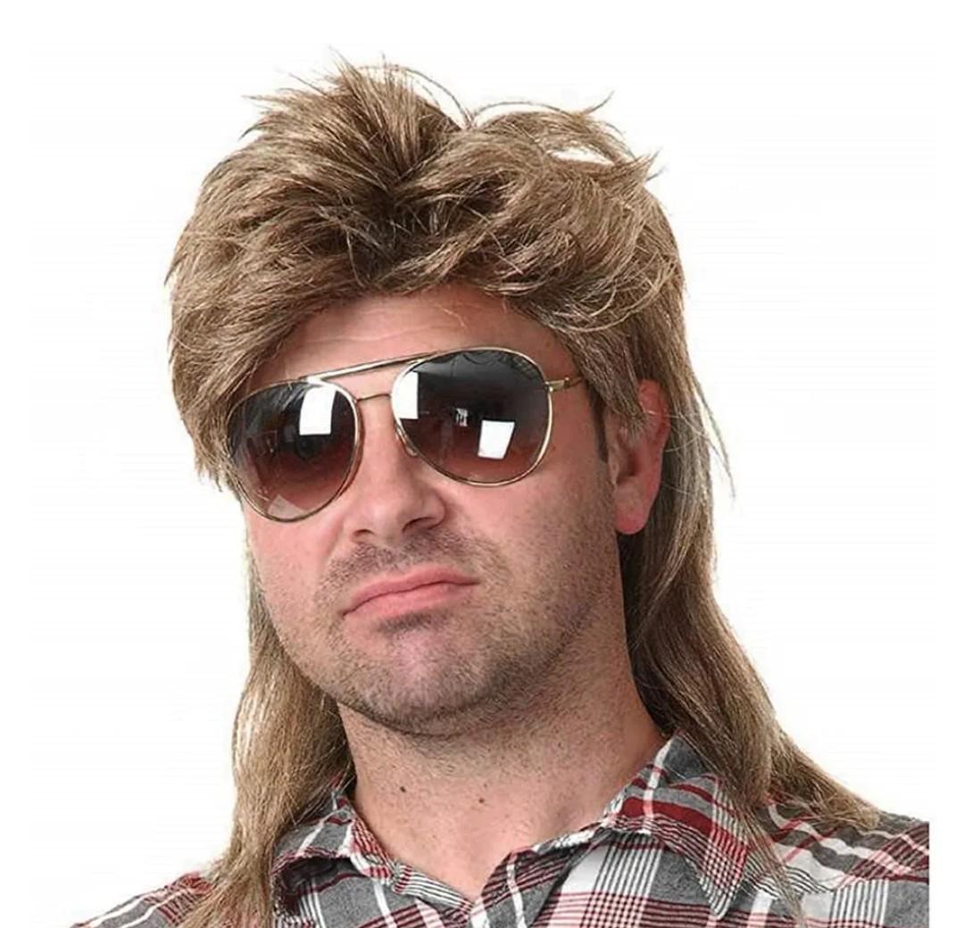 Kaneles Mullet Wigs for Men 80s Costumes Fancy Party Accessory Cosplay Halloween Wig (Light Brown)