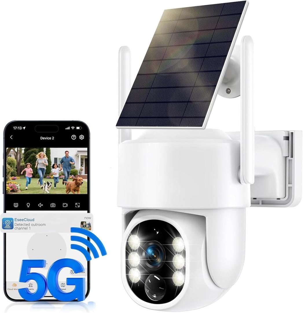Solar Security Cameras Wireless Outdoor, 5G/2.4GHz WiFi Outdoor Security Camera for Home Security, Solar Powered Security Camera, Human Detection, Color Night Vision 2-Pack