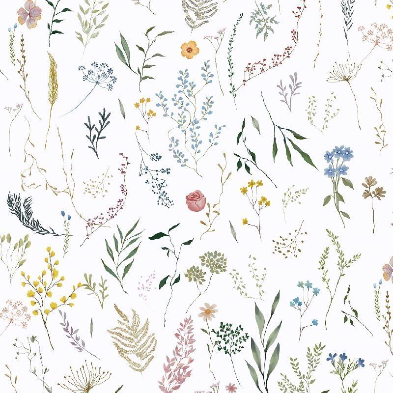 Dimoon 236"x16.1" Floral Peel and Stick Wallpaper White Contact Paper Thicken Wallpaper Delicate Flower Waterproof Green Leaf White Self Adhesive Removable Wall Paper Shelf Liner Vinyl Roll