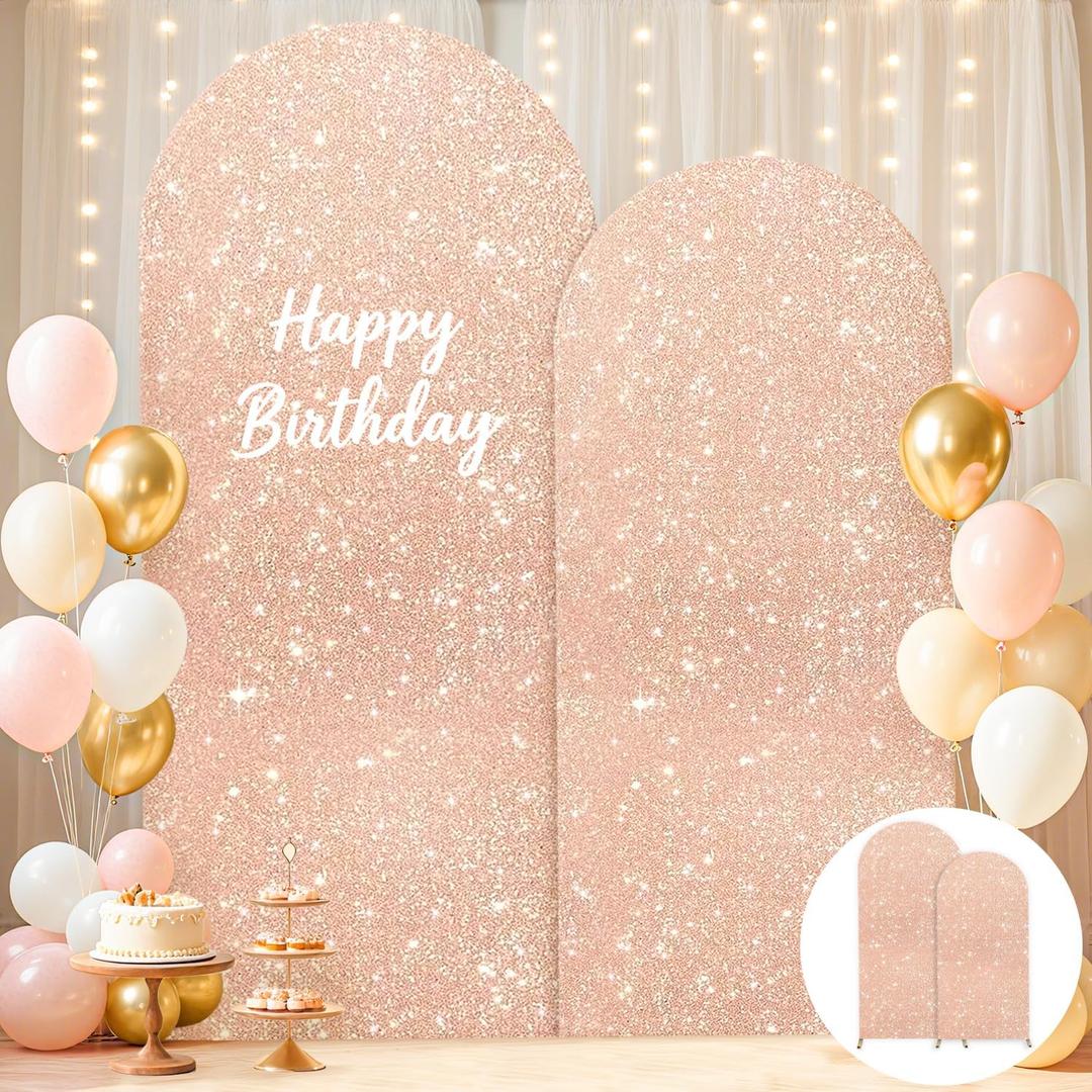 FUHSY Arch Covers 7.2FT and 6FT Rose Gold Arch Backdrop Cover Set of 2 Spandex Sequin Wedding Arches Backdrop Stands Cover for Birthday Party Bridal Baby Shower Banquet Balloon Arch Decor