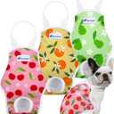 Pet Soft Dog Diapers Female Onesie Sanitary Pantie with Adjustable Suspender, Colorful Pattern Washable Puppy Diapers Female, Super Absorbent Underwear Dog Diaper for Heat (Fruit, L)