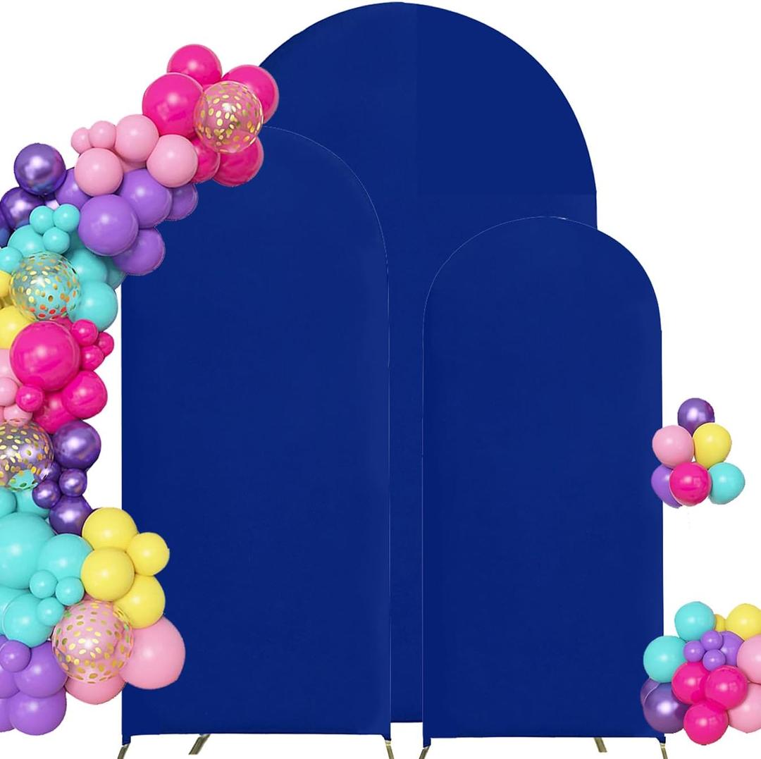 Set of 3 Arch Backdrop Cover Spandex Fitted Wedding Arch Covers,Round Top Double-Sided Chiara Arch Covers for Party Wedding Birthday Event Banquet Decoration(6ft,6.6ft,7.2ft Royal Blue)