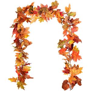 DearHouse 2 Pack Fall Garland Maple Leaf, 5.9Ft/ Piece Hanging Vine Garland Artificial Autumn Foliage Garland Thanksgiving Decor for Home Wedding Fireplace Party Christmas (Orange)