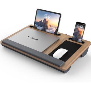 Lap Desk - Up to 17 Laptop Tray with Wrist Rest, Portable Handle, Fixed Mouse Pad, Tablet & Phone Slots, Laptop Stand for Bed with Cushion (Dark Brown Woodgrain) Lap Desk - Up to 17 Laptop Tray with Wrist Rest, Portable Handle, Fixed Mouse Pad, Tablet & Phone Slots, Laptop Stand for Bed with Cushion (Dark Brown Woodgrain)