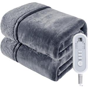 Heated Blanket Twin, Electric Blanket Soft Sherpa Flannel, 10 Hours Auto Shut-off & 8 Fast Heating Levels, Machine Washable ETL Certified, Heating Blanket for Bed & Sofa (62x84 inches, Gray) (Light Grey)