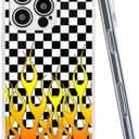 Phone Case Compatible with iPhone 12 Mini Case Shock White Checkered Flames Transparent Case
