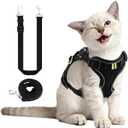 Kitten Cat Harness and Leash Set, Escape Proof Soft 4-Adjustable Cat Walking Vest Harness, Reflective Strips in Harness for Kitty Puppy Bunny Car Travel, with Car Seatbelt Leash (Black, M)