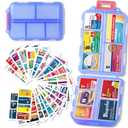Pill Organizer with Medicine Labels Travel Daily Pill Container Mini Medication Organizer Storage Pill Organizer Travel Essentials Pill Case 7 Day (Blue & 161 Lables)
