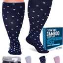 Doctor's Select 3 Pairs Plus Size Compression Socks Wide Calf | Bamboo Viscose Knee High Socks for Circulation Support | Wide Calf | Pink, Navy, Light Grey (Polkadots) (X-Large)