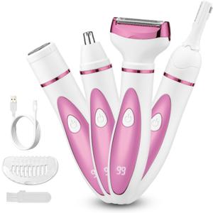 Wet & Dry Electric Razor for Women Men,4 in 1 Rechargeable Led Display Electric Shaver and Facial Hair Remover,Painless Ladies Body Razors for Nose Face Body Leg Bikini Arm Hair (Purple)