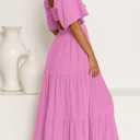 LEANI Women's 2025 Summer Cutout Maxi Dress Square Neck Short Sleeve Crossover Waist Casual Party Dresses (Pink, M)
