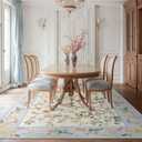 Jinchan Floraison Floral 6x9 Area Rugs Machine Washable Rug Netural Indoor Non Slip Chinoiserie Flower Printed Oriental Vintage Soft Carpet for Bedroom Living Room Dining Room Beige/Blue