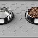 Pieviev 24''x16'' Dog Cat Food Bowl Mat, Silicone Waterproof Food Grade Pet Food Mat for Floor, High Raised Edge to Prevent Spills, Non-Slip & Easy Clean Pet Placemat for Dog & Cat Bowls, Light Gray