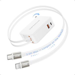 SUPERONE 4-in-1 Retractable Wall Charger with Upgraded 3.3ft Max Retractable Cables-Longest on The Market, PD 35W Fast Charging Phone Charger Wall Plug for iPhone 17/16/15 Series, iPad, Galaxy, Pixel (Base Model (Type-C & Apple Cables))