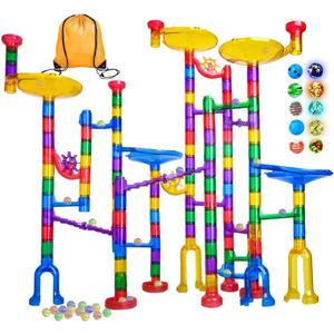 Meland Marble Run - 132Pcs Marble Maze Game Building Toy for Kid, Marble Track Race Set & STEM Learning Toys for Boy Girl Age 3 4 5 6 7 8 9+ (102 Translucent Marbulous Pcs & 30 Glass Marbles)