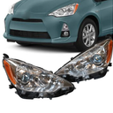 For 2012 2013 2014 Toyota Prius C Headlight Assembly Left Driver and Right Passenger Side Headlights Replacement Pair Black Housing Halogen Headlamp (Pair of headlights)