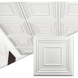 Art3d Drop Ceiling Tiles 24x24 Inch (12-Pack, 48 Sq.ft)  Glue Up PVC Ceiling Tiles 2x2 Ft., Decorative Ceiling Panels for Kitchen, Living Room, Office and Home, White