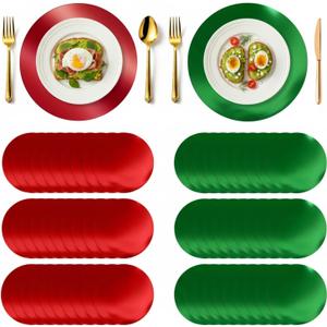 Harloon 100 Pcs Round Christmas Paper Placemats, 13" Disposable Paper Placemats Red and Green Glitter Table Mats Mirror Decorative Charger Place Mat for Dining Party Xmas Kitchen Banquet Table Setting