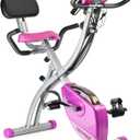 Folding Exercise Bike Portable Upright Adjustable Backrest Cycling Recumbent Stationary Bike Slim Indoor Workout Fitness Cardio Foldable Exercise Bicycle Machine with Pulse Sensor LCD Monitor Arm Resistance Bands