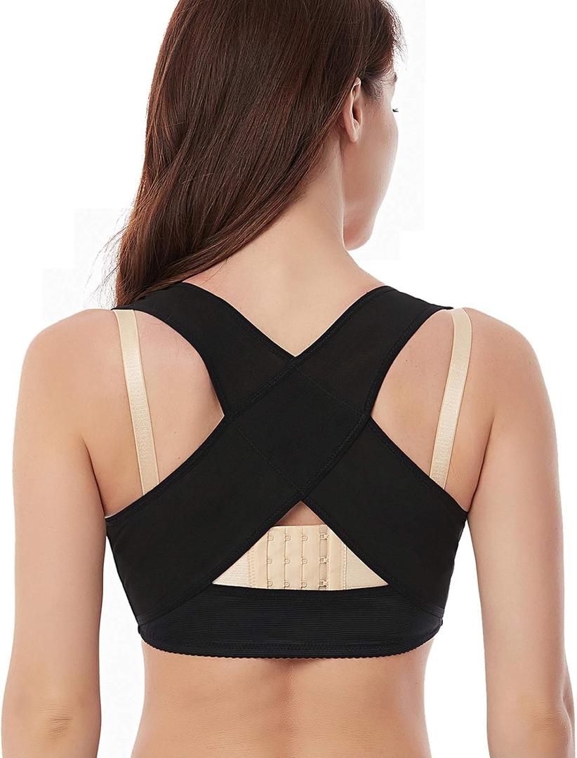 Werena Women Posture Corrector Back Brace Support Bra Shaper Vest Sleeveless Shapewear Tops (X-Large, X-strap Black#2)