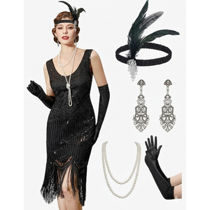 YESSA Flapper Dresses 1920s Gatsby Dress for Women Roaring 20s Costumes Fringed Sequin Cocktail Dress with 20s AccessoriesSWEETV Great Gatsby Lace Neck Flapper Dress - 1920s Dress for Women With Sleeve - Roaring 20s Costume No Size