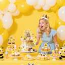 MEMOVAN Winnie Bear Cake Topper Winnie Baby Shower Cake Decorations Pooh Bear Toppers Yellow White Balls Cupcake Picks with Classic Pooh Bees Daisys Flowers for Oh Baby Bee Theme Shower Birthday Party