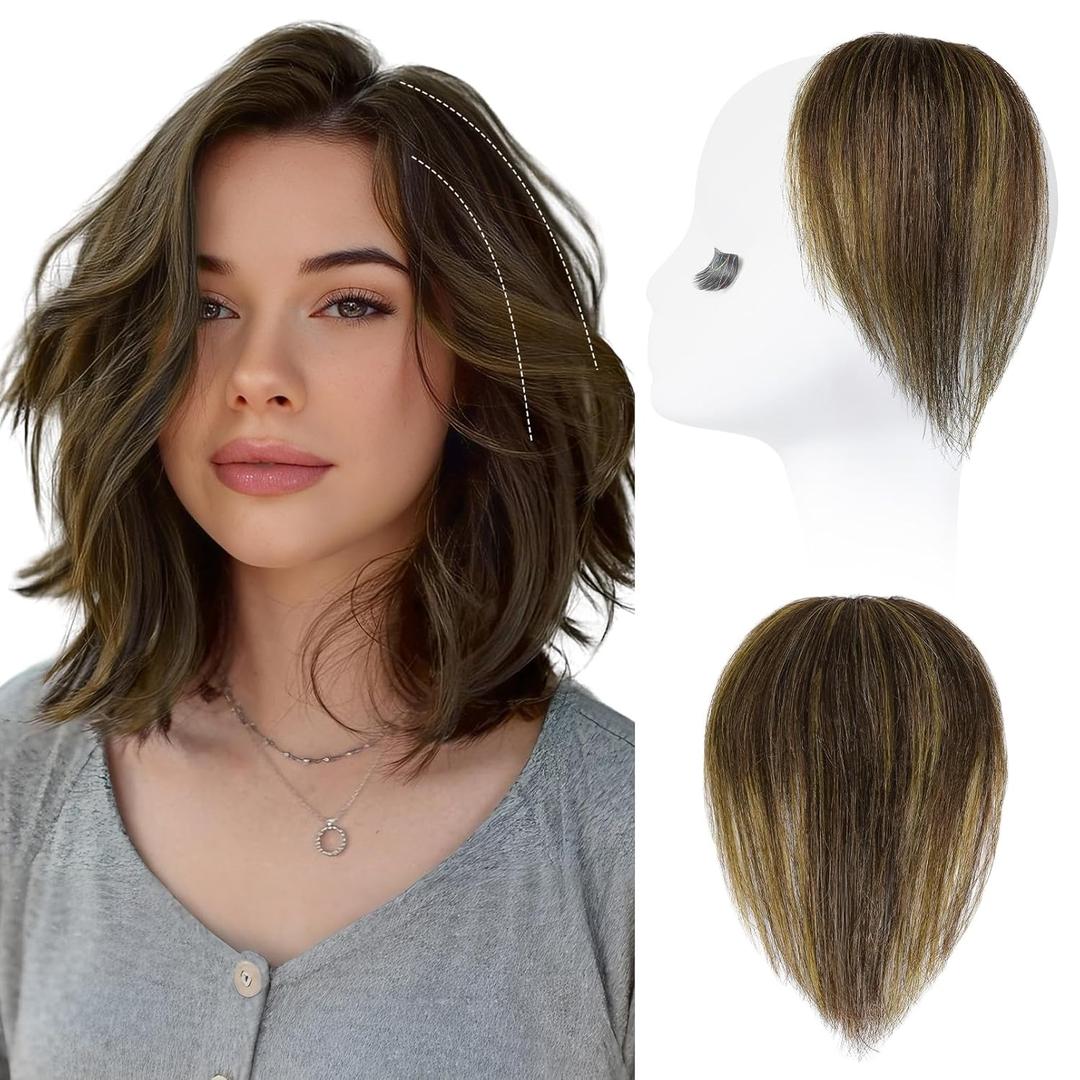 REECHO Human Hair Clip-in Hair Volumizer - 1PC 8 Inch Short Thick Hairpieces for Extra Volume, Easy Clip-in Wig for Thin & Fine Hair -Dark Brown with Highlights