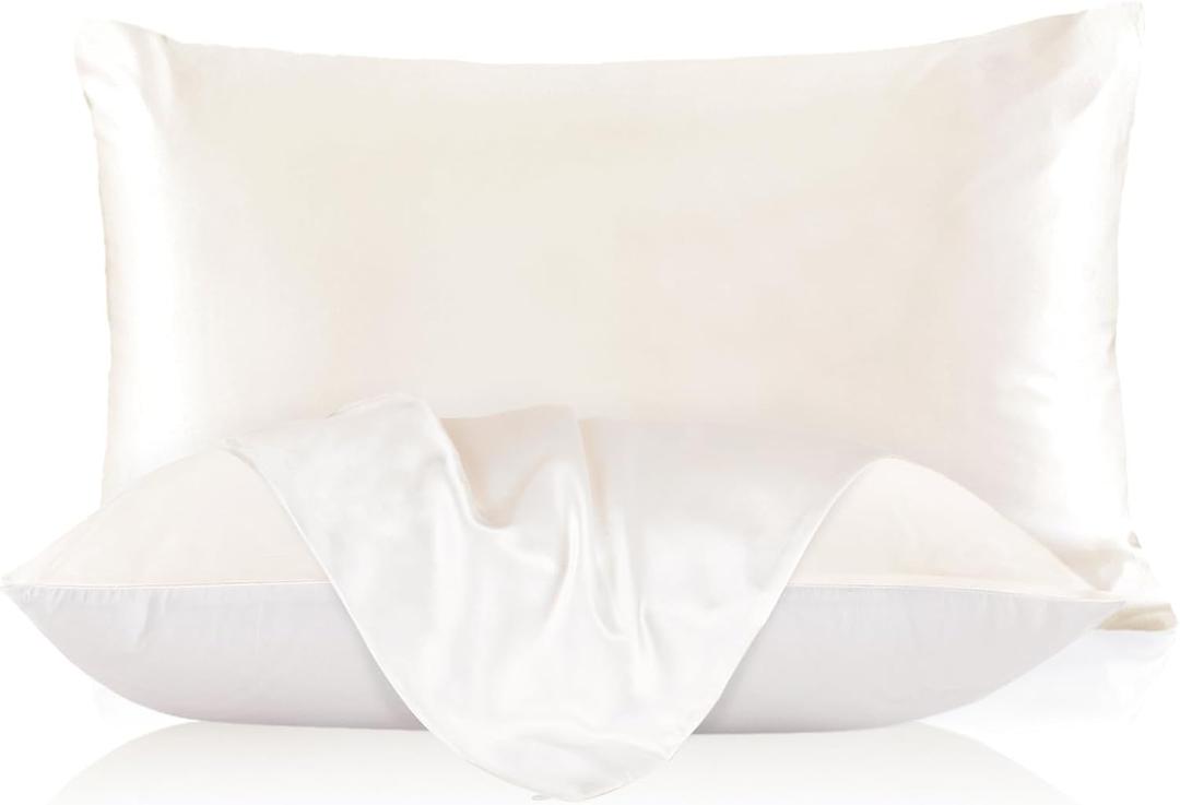 LILYSILK 19mm Silk Mulberry Pillowcase for Hair with Cotton Underside King 20x36 Inch Ivory 1pc