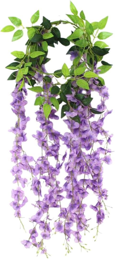 Wisteria Hanging Flowers Artificial Flower Vines Fake Hanging Plants for Outdoor Garden Wedding Arch Decor (Purple, 1.8m)