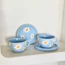 Coffee Mugs Set with Saucer Blue Flowers Cup Gifts for Women Birthday Tea Coffee Mug with Coaster 250 ML Ceramic Cup Birthday Gift for Women Girls Mom Friend Coffee Mug aucer Set