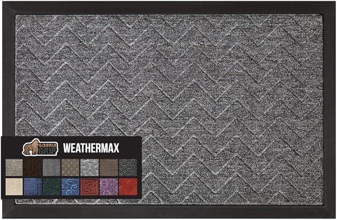 GORILLA GRIP 100% Waterproof All-Season WeatherMax Doormat, 72x24 Runner, Durable Natural Rubber, Stain and Fade Resistant, Low Profile, Indoor Outdoor Door Mats, Easy Clean Entry Mat, Coffee Squares