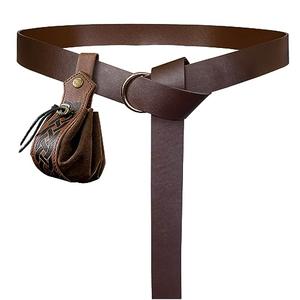HiiFeuer Medieval O Ring Belt with Retro Nordic Drawstring Pouch, Renaissance Faux leather Belt and Purse Set for Ren Faire (Brown C)