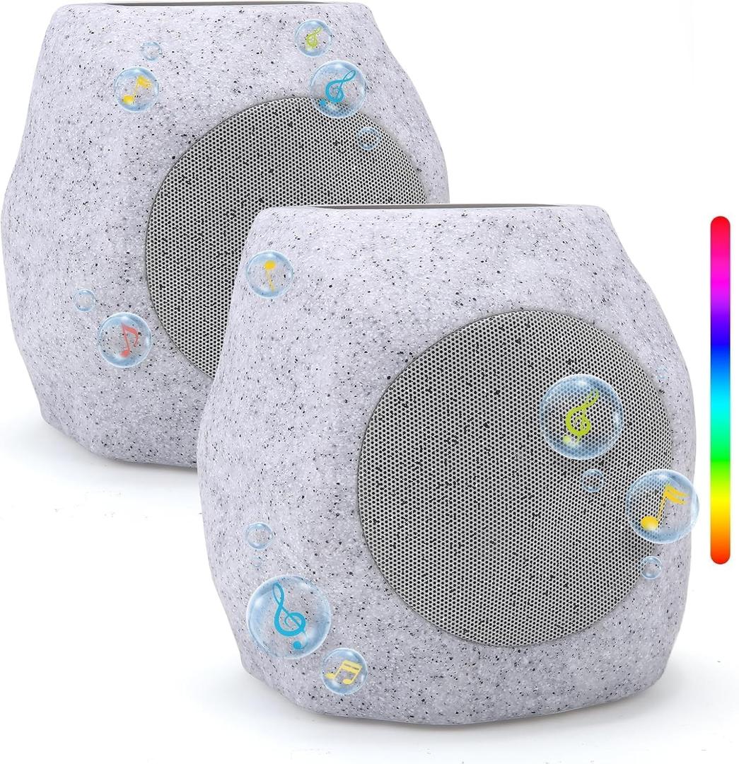 Outdoor Solar Rock Bluetooth Speakers with Colorful Lights, IPX7 Waterproof Speaker, Solar-Powered, TWS Paring, Perfect for Pool Garden and Outdoor Activities - Marble 2 Pack (Marble 2 PCS)