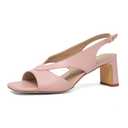 NEWBELLA Women's Square Toe Heeled Sandals - Slingback Strap Dress Shoes for Work Commute & Summer Outfits