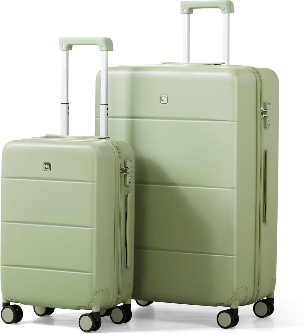 Hanke Luggage Sets 2 Piece with Spinner Wheels, 20/28 Inch Hard Shell Suitcases Set TSA Approved Luggage Travel Rolling Large Luggage, Bamboo Green