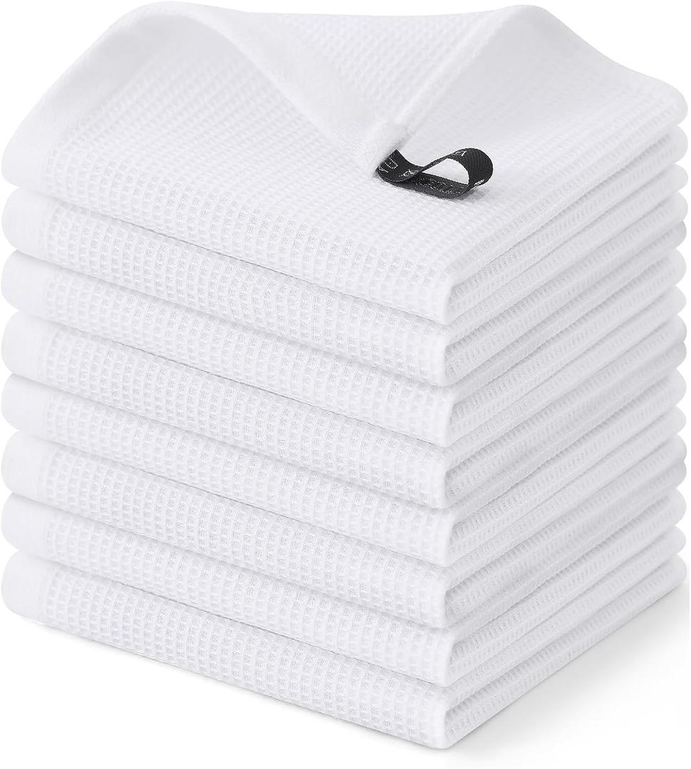 Homaxy 100% Cotton Waffle Weave Dish Cloths, 8 Pack, White, 12 x 12 - 8 Pack