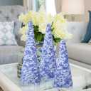 3 Set 14" 12" 10" Blue and White Christmas Tree Decor Chinoiserie Christmas Tree Table Decor Large Cone Porcelain Xmas Trees for Holiday Wedding Party Mantle Table Centerpiece Home Indoor Outdoor