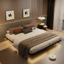 Floating Bed Frame Queen Size with Charging Station and LED Lights, Metal Platform Bed Frame, No Box Spring Needed, Easy Assembly, (Queen)