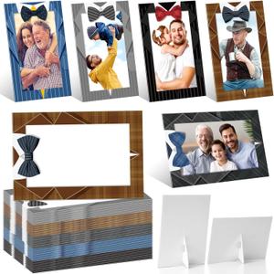 AmazingSpark 50 Pack Father's Day Picture Frame 4x6, Paper Photo Frames for Dad, Father's Day Photo Ornament Keepsake Gift, Assorted Gentleman Style Party Decorations for Family Classroom