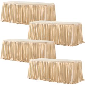 Wish Care 4 Pack Champagne Rectangle Table Clothes for 8 Foot Tables, Polyester Fitted Tablecloths 8ft Stretch Table Cover for Wedding, Birthday, Parties, Trade Show, Craft Show, 96" x 30"
