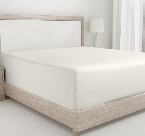 California Design Den Fitted Cotton Sheet Queen, Deep Pocket Soft 400 Thread Count 100% Cotton Sateen, No Pop-Off Elastic, Durable Fitted Sheet Only - Ivory (Pale Tone)